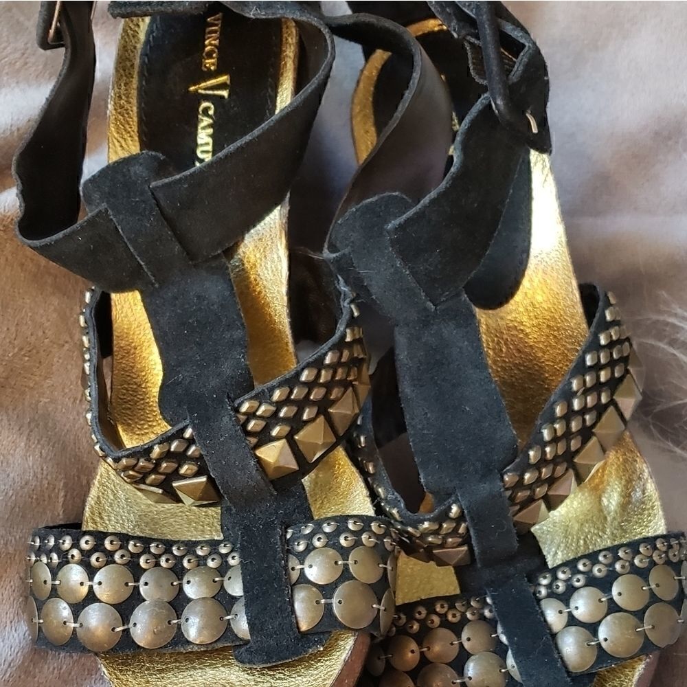 Vince Camuto leather and wood studded sandals